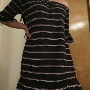 Cotton On Striped Ruffle Off-The-Shoulder Dress